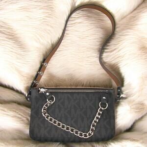 Michael Kors Fanny Jet Set MK Signature Pull Chain Zipper Black Adjustable Strap